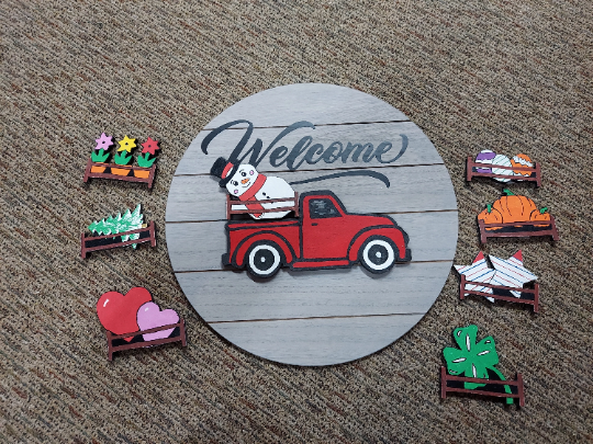 Welcome Sign with red truck