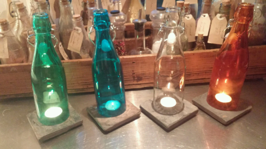 Wine bottle candle holder