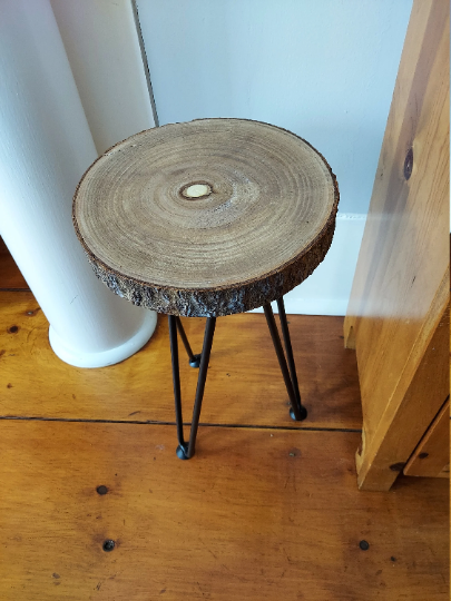 Wood slab stool hairpin legs