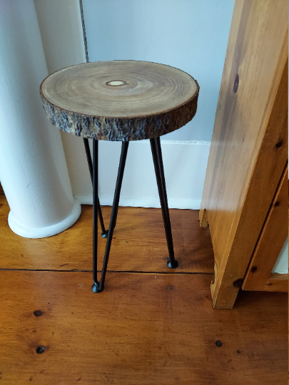 Wood slab stool hairpin legs